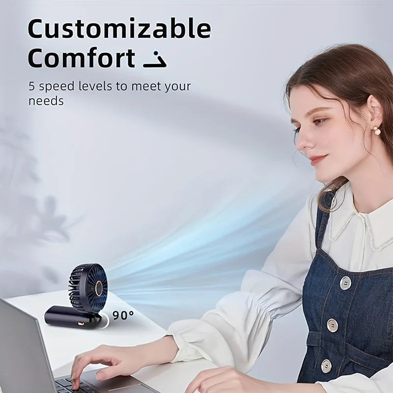Compact USB Rechargeable Mini Fan with 6 Speeds and LED Light