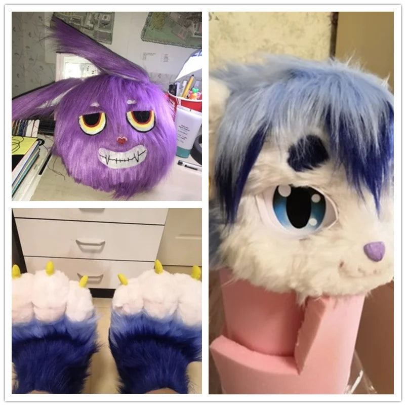 A close-up of a purple faux fur fabric used for DIY sewing, doll hair, and cosplay.