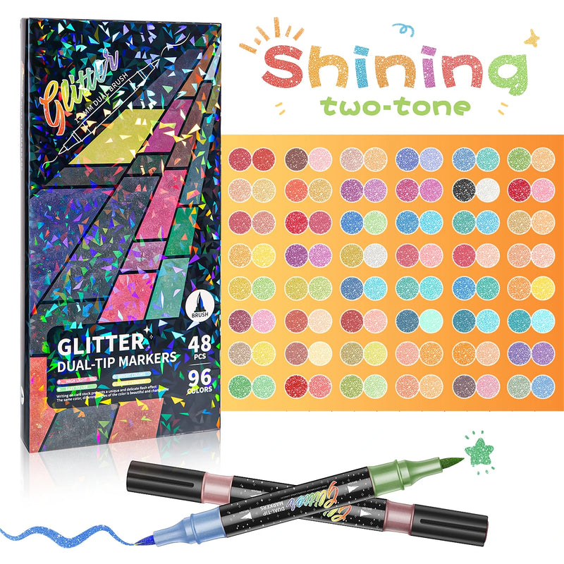 Dual-Tip Glitter Brush Markers