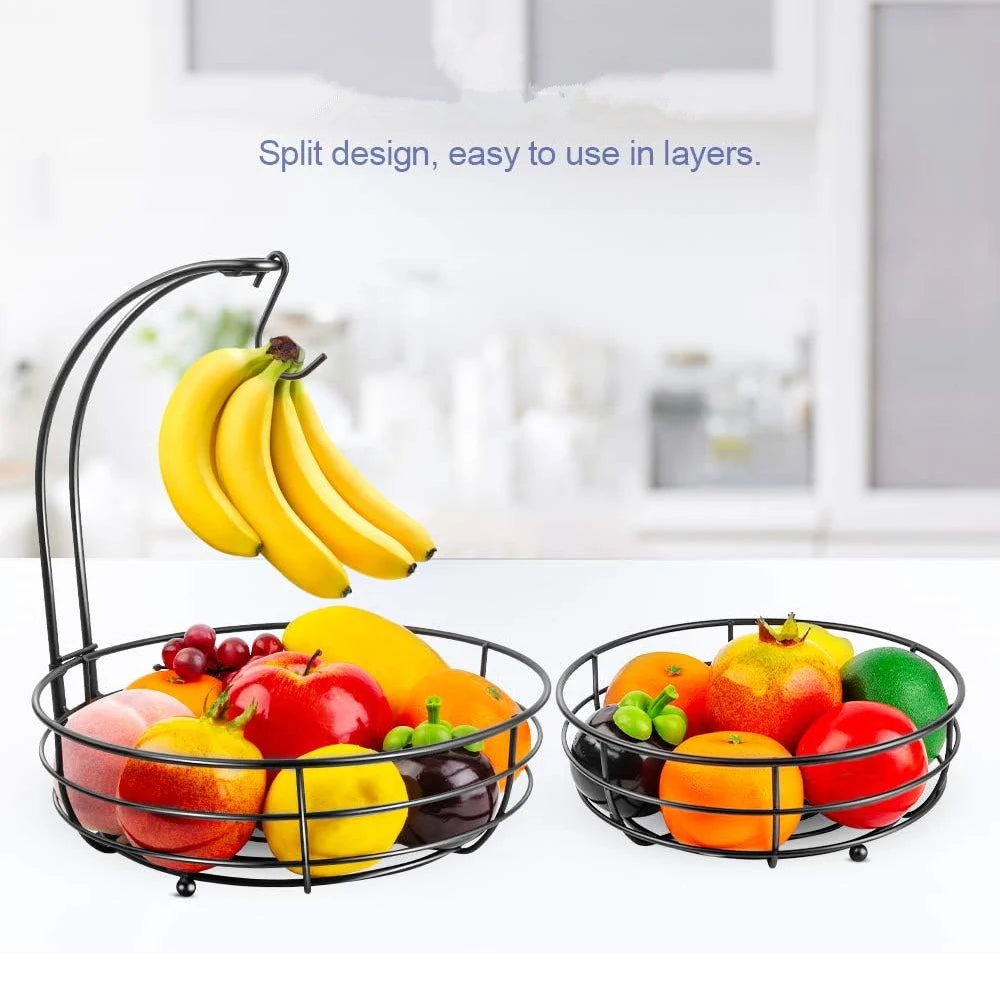 2-Tier Countertop Fruit Basket with Banana Hanger
