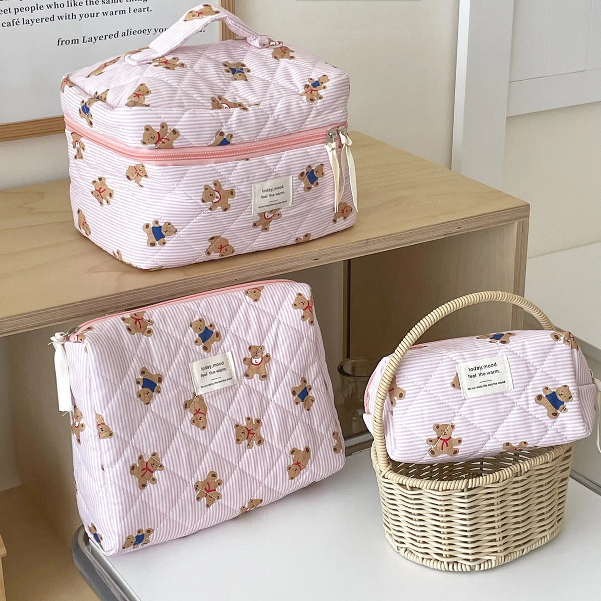 Striped Bear Large-Capacity Makeup Bag