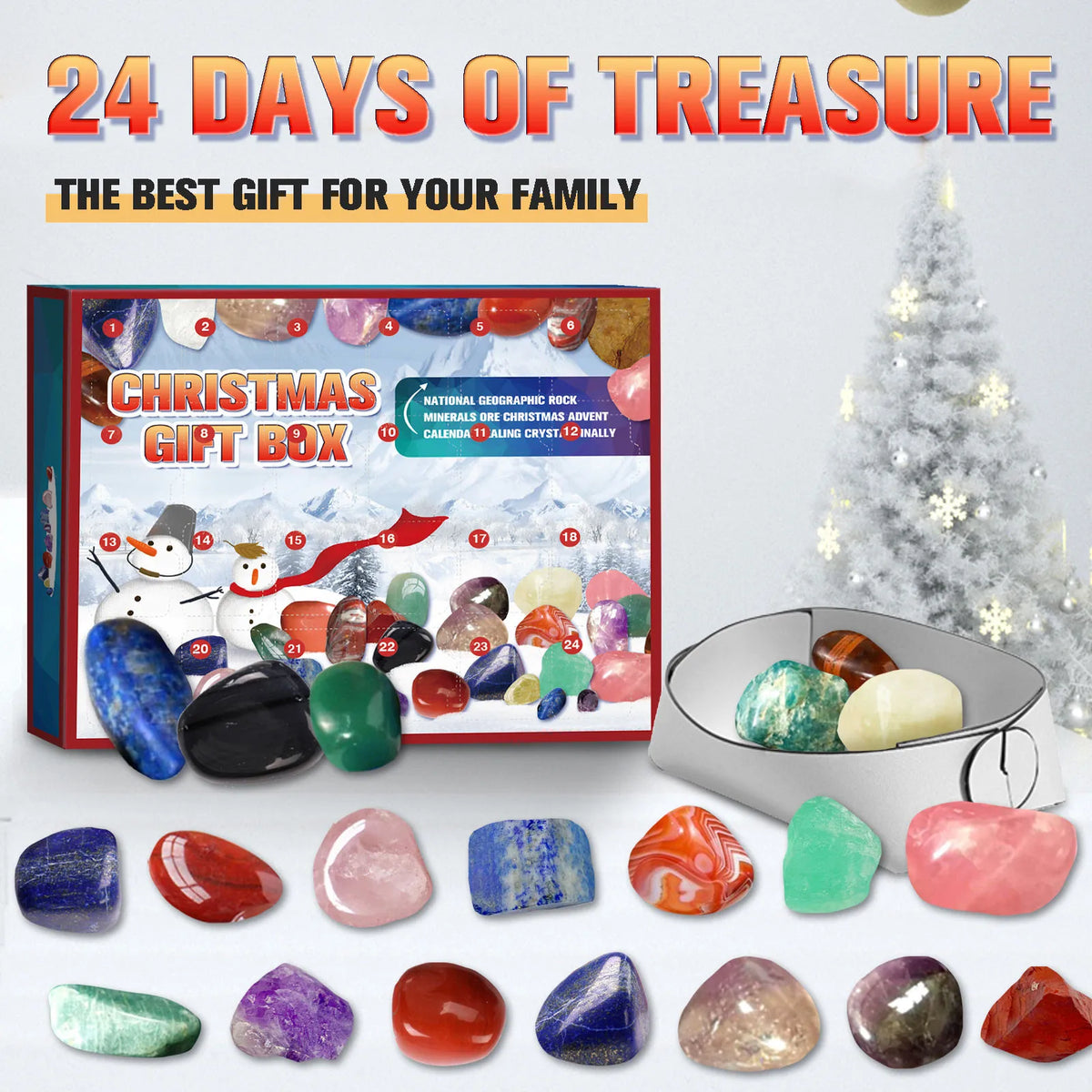 24-Day Crystal Advent Calendar – Natural Chakra Gemstones for Mindfulness & Holiday Countdown