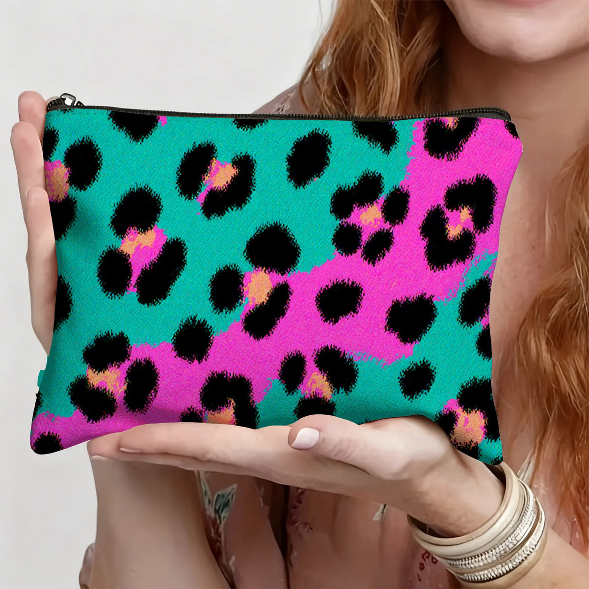 Leopard Print Geometric Makeup Bag | Stylish Travel Organizer