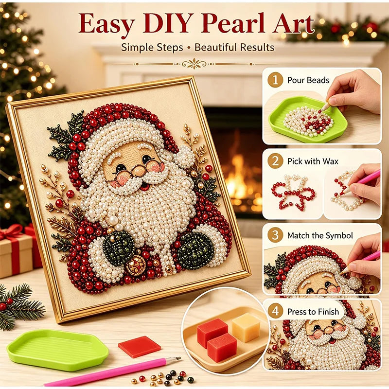 DIY Perlenkunst-Set mit Anleitungen zum Erstellen eines weihnachtlichen Gemäldes mit Perlen und Wachs.