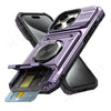 A purple multi-model protective phone case featuring a magnetic ring stand and a credit card slot.