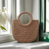 Handwoven Rattan Half-Moon Beach Bag