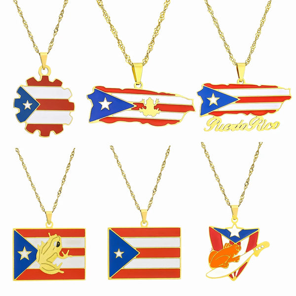 Collier Pendentif en Acier Inoxydable avec Carte de Porto Rico