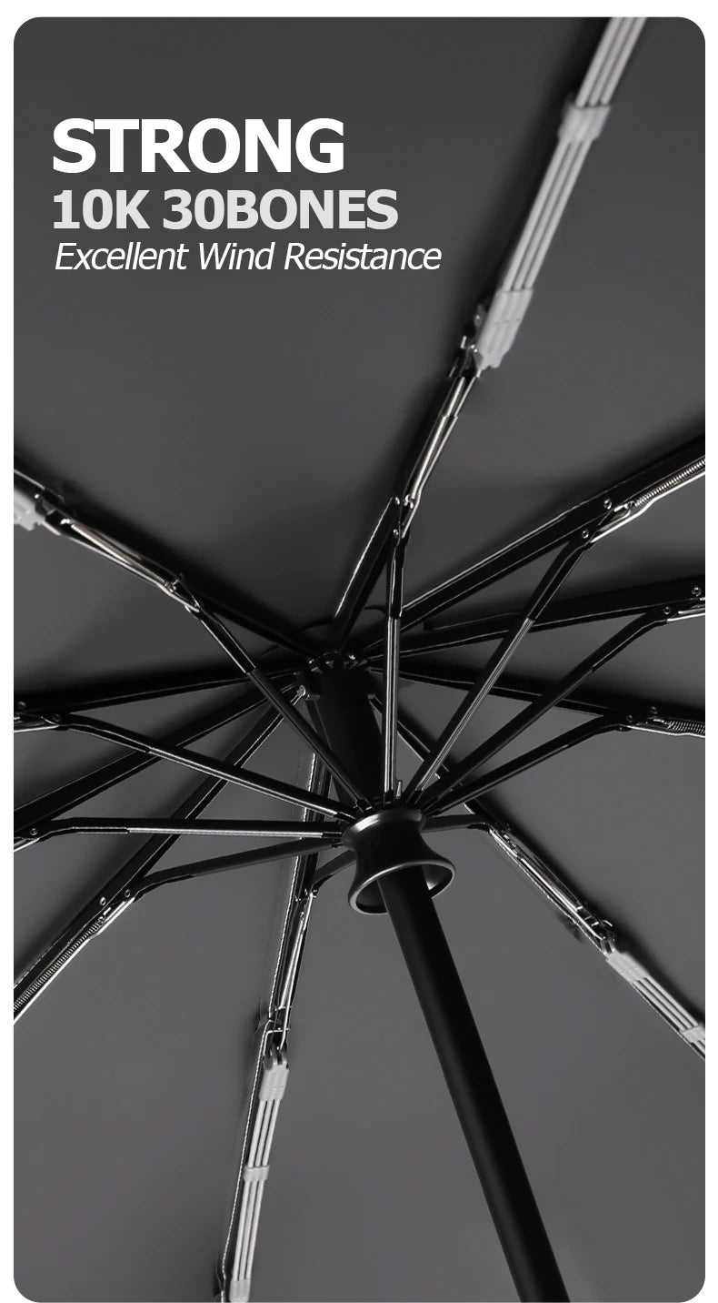 Auto Reverse-Folding Umbrella with Reflective Stripe & Carabiner Handle