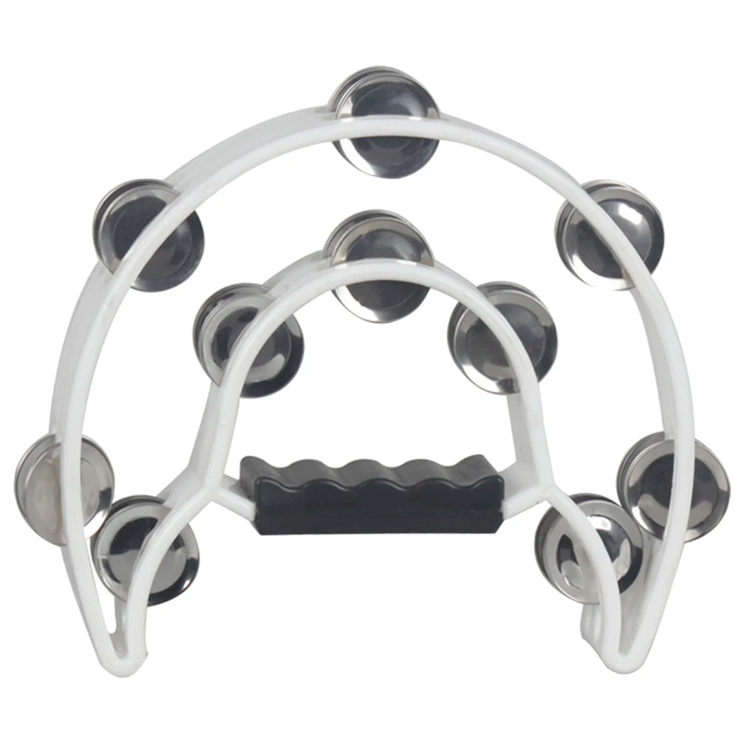 White double-layer half moon tambourine with hand bells