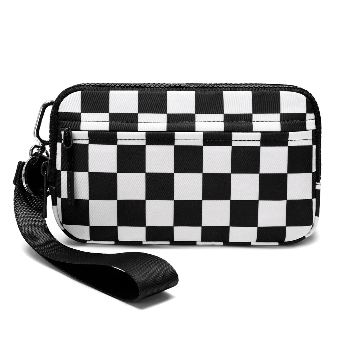 Checkered Zip-Around Wallet with Clear ID Window