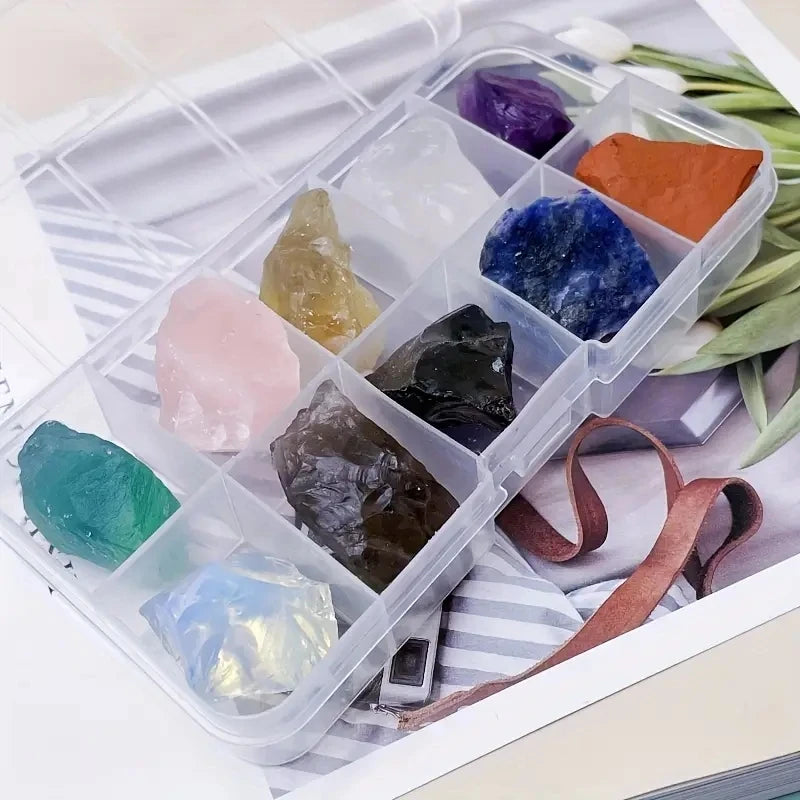 Natural Raw Crystal Gemstone Set with Storage Box