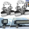 A pair of universal stainless steel LED work light mounting brackets for vehicle installation.