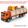 Orange and black diecast model truck transporting various fruits and vegetables.