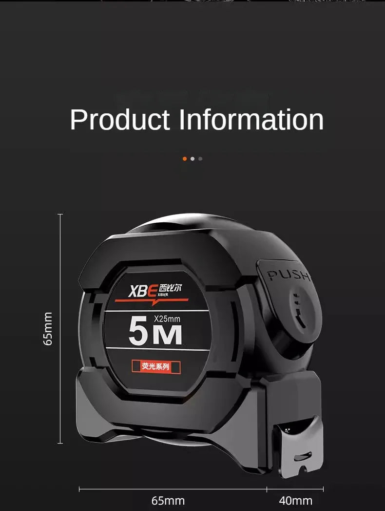 5m Fluorescent Steel Tape Measure with Self-Locking Mechanism