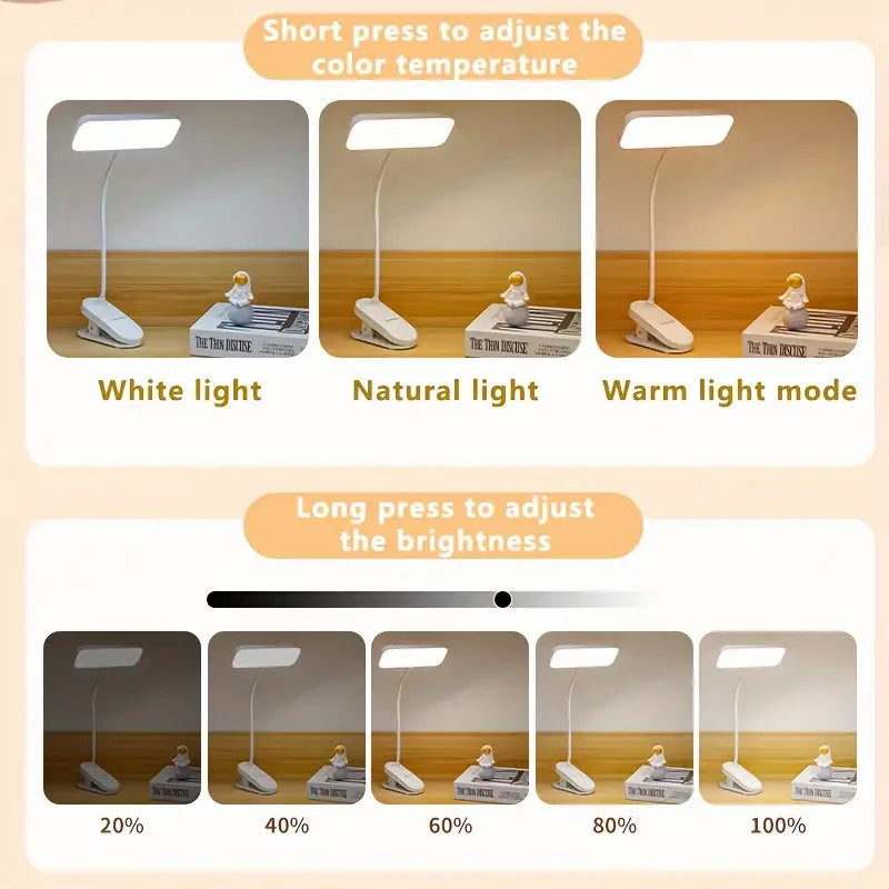 Clip-On LED Desk Lamp with Rechargeable Battery