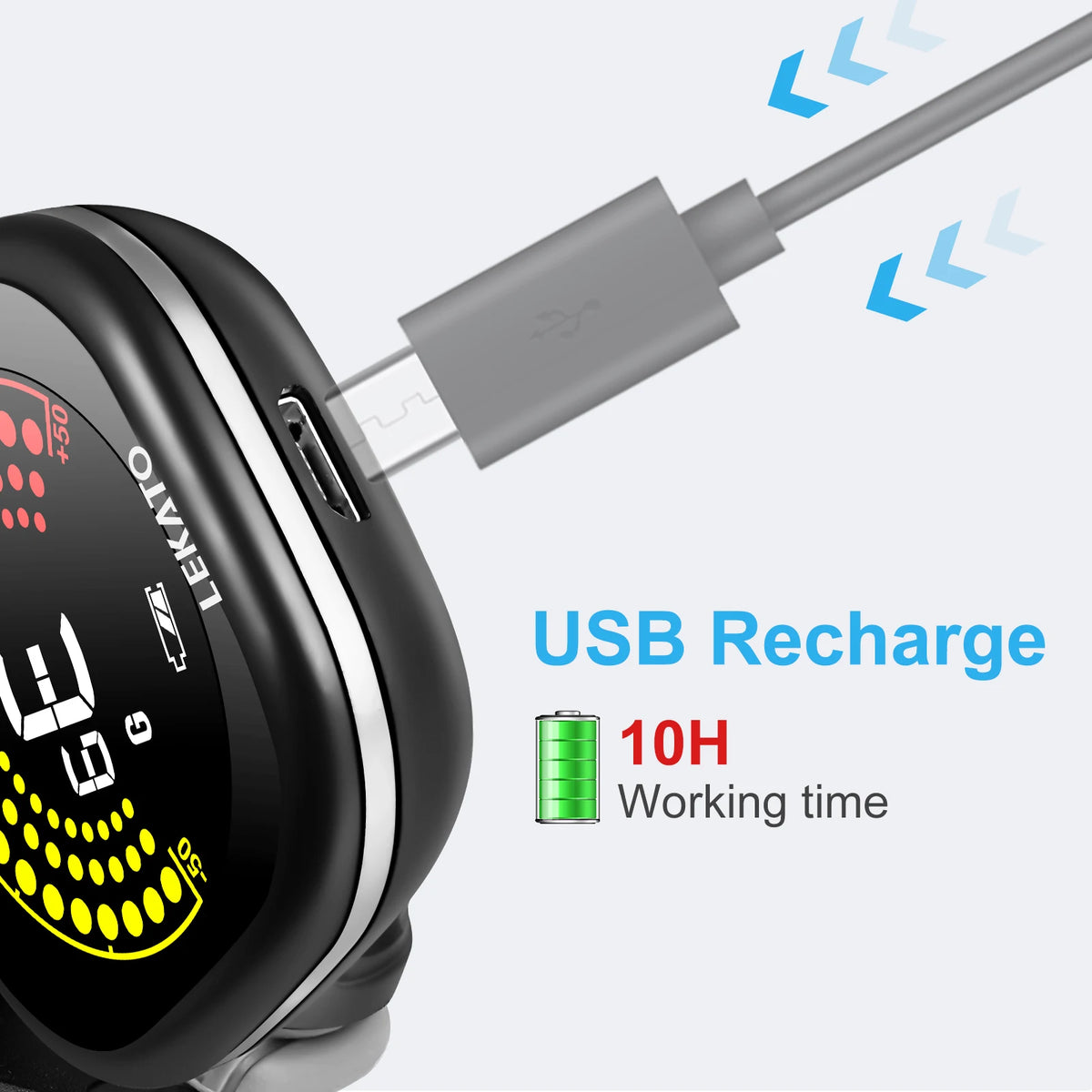 Rechargeable Clip-On Tuner for Guitar, Bass, Ukulele & Violin