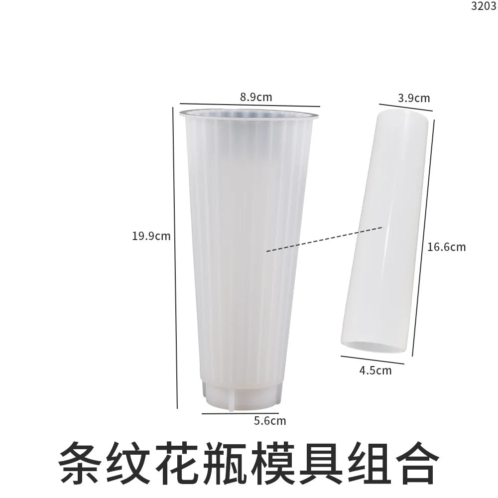 A clear silicone mold for candle and vase projects shown with various dimensions.