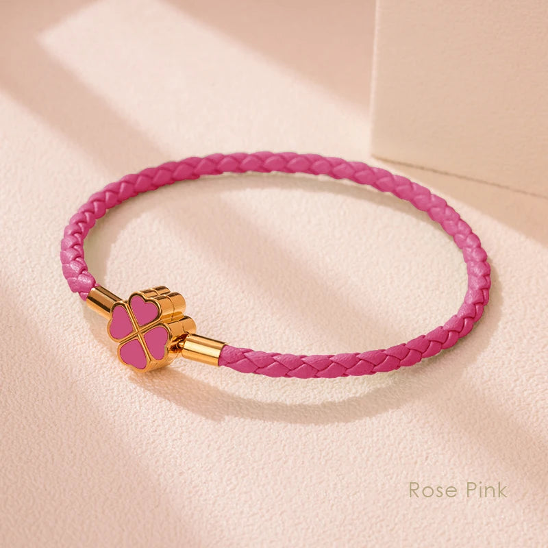 Four-Leaf Clover Braided Leather Bracelet