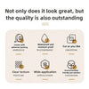Features include adhesive backing, waterproof properties, custom cropping, clear texture, wide application, and environmental