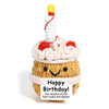 Handmade crochet hedgehog doll with a yellow yarn hair and an inspirational birthday card