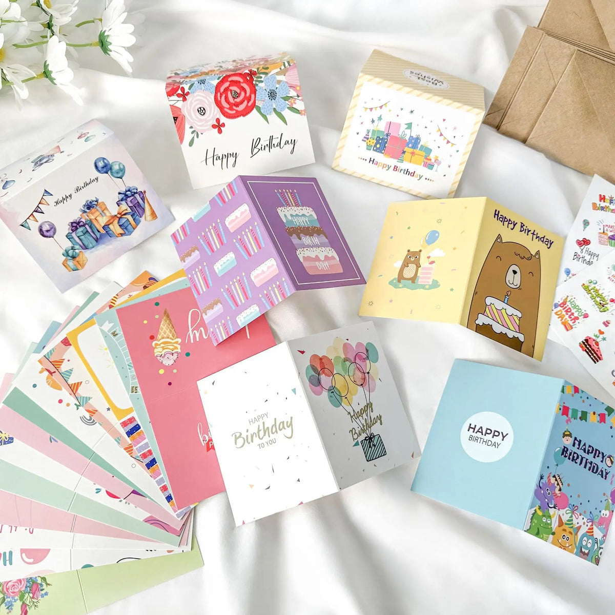 Set of 20 Happy Birthday Cards with Envelopes and Stickers