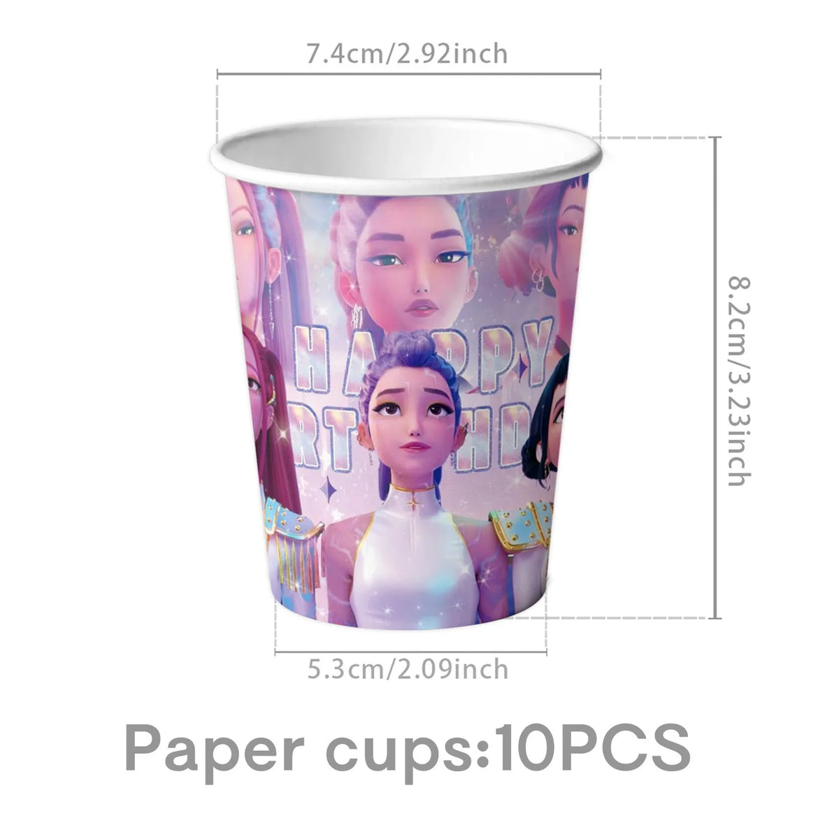 A white paper cup featuring a portrait of a K-Pop idol for a birthday party decoration set.