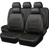 A full set of black leather car seat covers shown in a row.