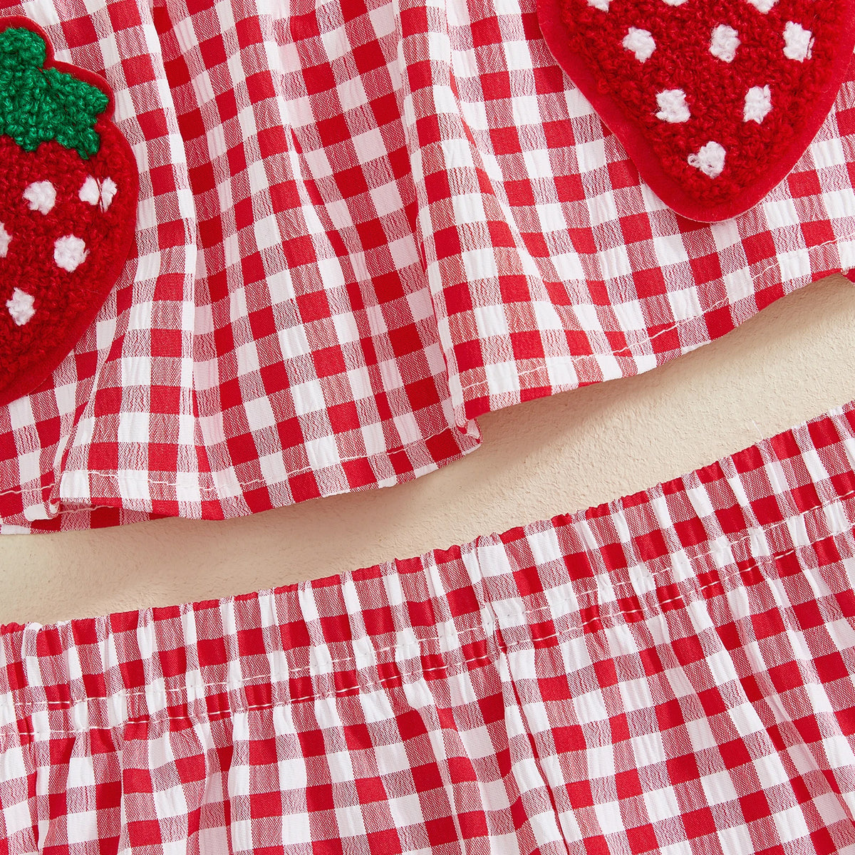 Strawberry Embroidered Plaid Tank Top and Shorts Set for Toddler Girls