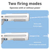 Two firing modes for an electric automatic water blaster, operating with or without power.