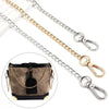 A close-up of a versatile metal chain bag strap for purses and handbags shown in gold and silver tones.
