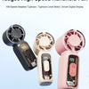 Three versions of a rauge high speed handheld fan in black, beige, and pink with digital displays