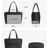 Daily-carry size comparison showing the laptop and iPhone fit within a black tote bag.