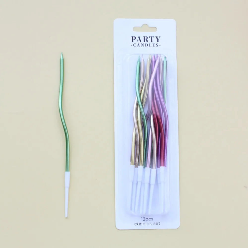 Spiral Birthday Cake Candles, Set of 6 Long Thin Decorative Candles for Cakes and Desserts