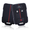 Black silicone key fob cover for Chevy Silverado and GMC Sierra with a four-button remote.