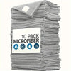 A stack of ten gray microfiber kitchen cleaning towels with a label indicating the pack size.