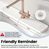A brass faucet is shown mounted on a white countertop with dimensions and guidelines for compatibility with diatomite drying 