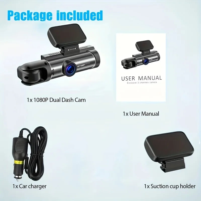 Dual-Lens Dash Cam with 1080P HD Recording and Night Vision
