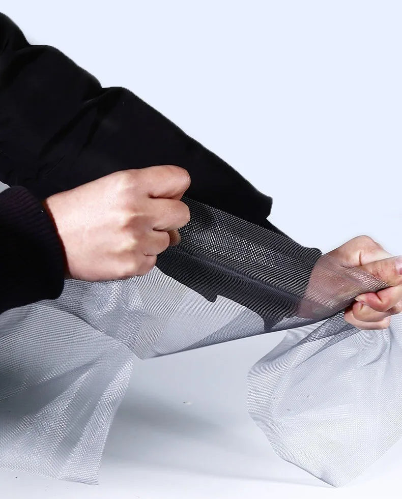 A person is shown wearing a self-adhesive window mosquito net screen on their wrist and hand.