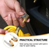 Silver spring clips connect with built-in clips for quick sealing on a solid brass lock-on air chuck set.
