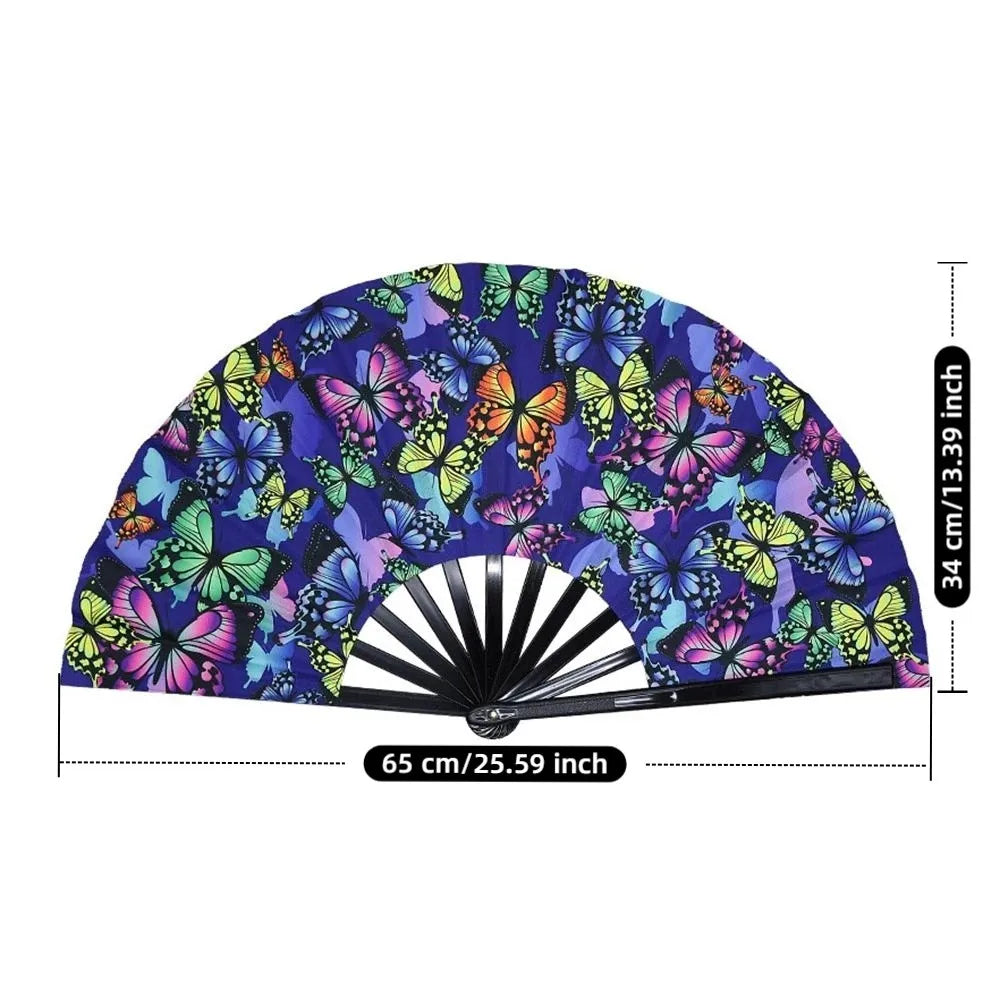 Holographic Folding Hand Fan with UV Glow Effect