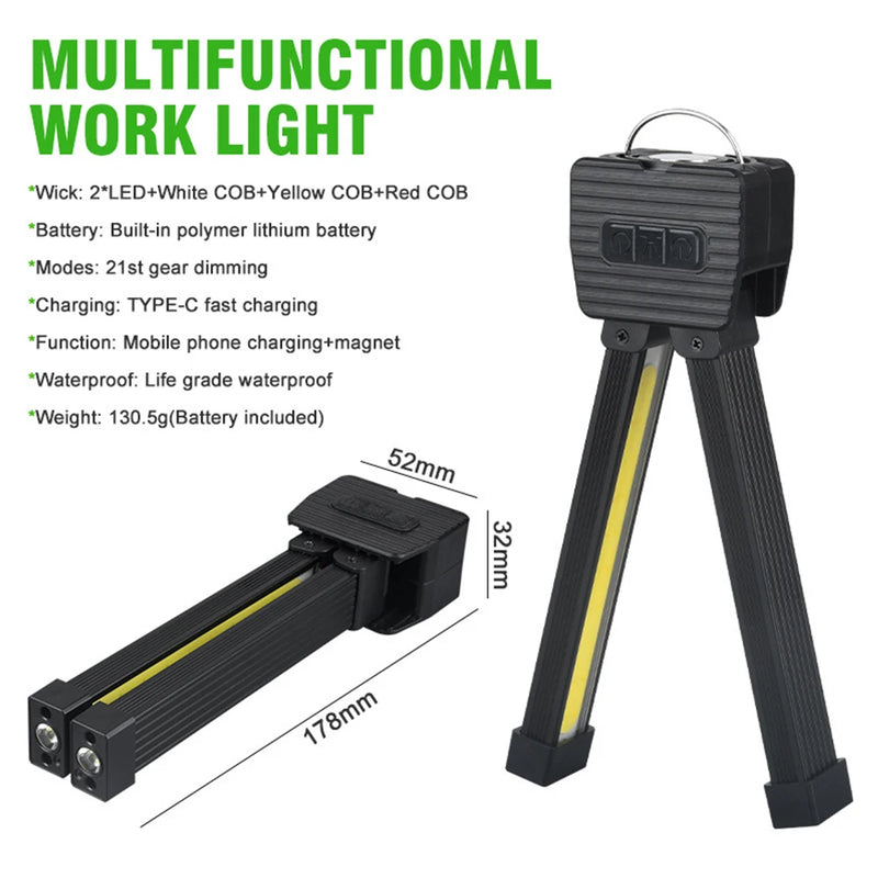 Luz de trabajo LED recargable con imán y gancho