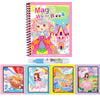 A pink and purple Magic Water Book with illustrations of magical scenes and a refillable water pen.