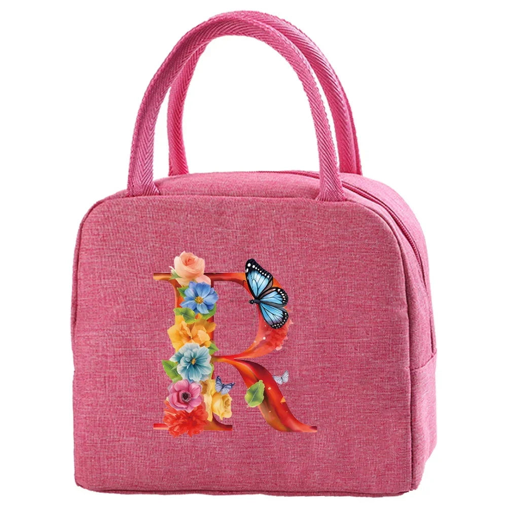 Insulated Canvas Lunch Bag with Butterfly Letter Pattern