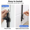 Demonstration of hanging and securing an over-the-door hat organizer strap on a white door.