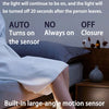 A close-up view of a built-in large-angle motion sensor light illuminating the legs of a person.