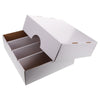 A white foldable trading card storage box with a lid open, showing interior compartments.