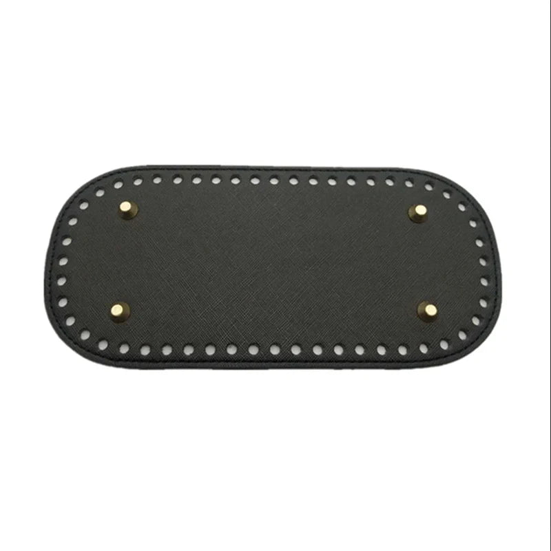 Black PU leather bag base with pre-drilled holes for DIY knitting and crochet