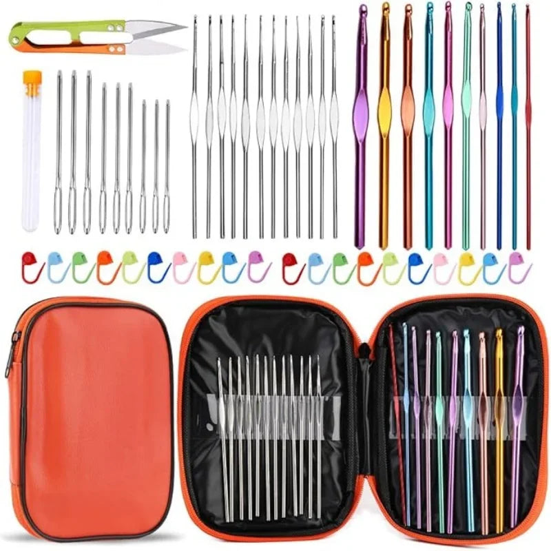 Complete Crochet Needle and Stitch Marker Kit with Storage Case