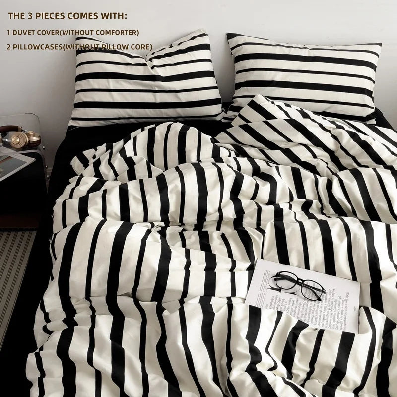 Ensemble de housse de couette rayée noir et blanc classique