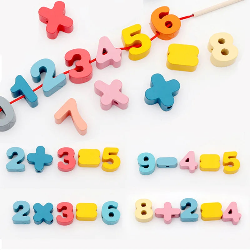 Wooden Lacing Beads Set for Kids with Animal, Fruit, Letter & Number Shapes